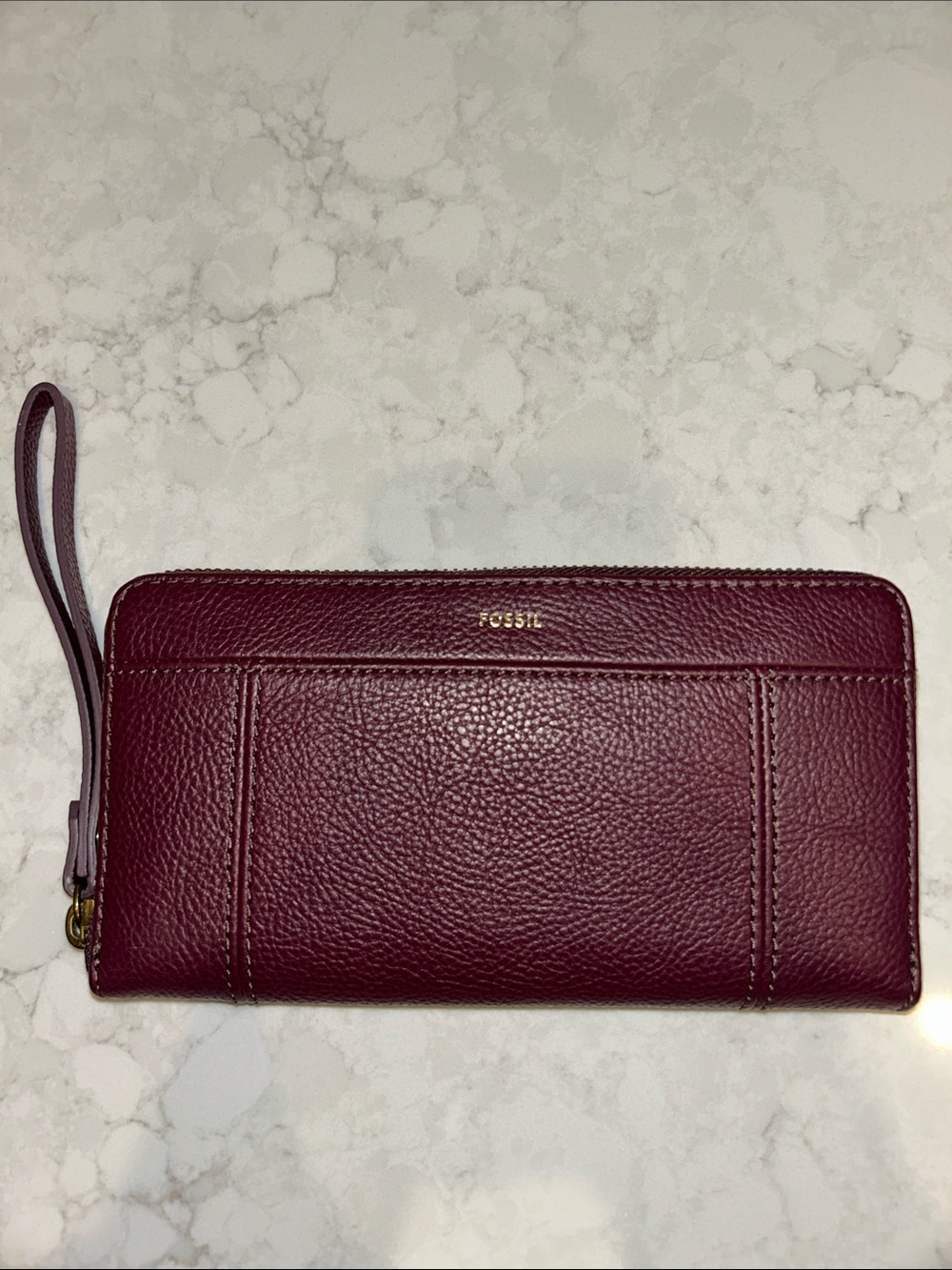 Fossil Jori zip Clutch leather zip around wallet Rasin New